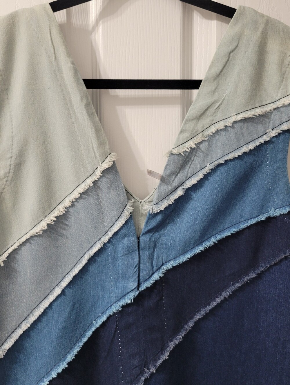 Free People Sleeveless V-Neck Colorblock Denim Dress in Mint and Blue Shades - Picture 5 of 13